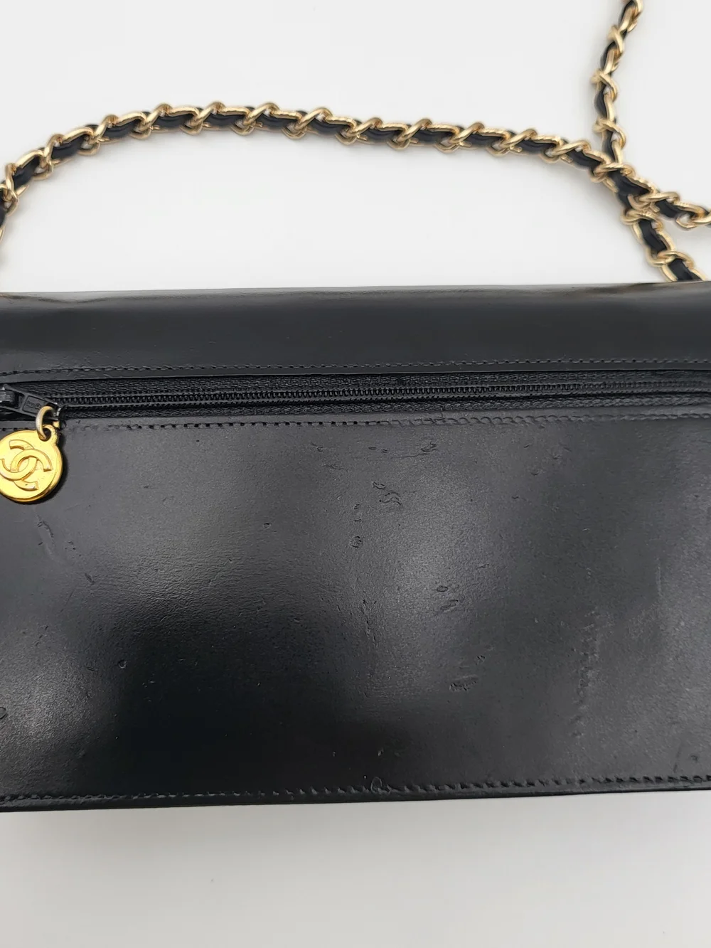CHANEL Patent Lambskin Leather Timeless CC Wallet On Chain WOC, Authentic..